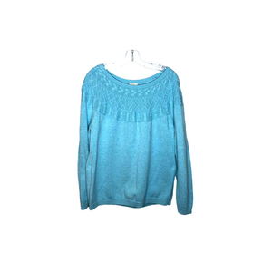 Talbots Women's Woven Long Sleeve‎ Cotton Sweater, Blue, Sz L, Neckline Detail